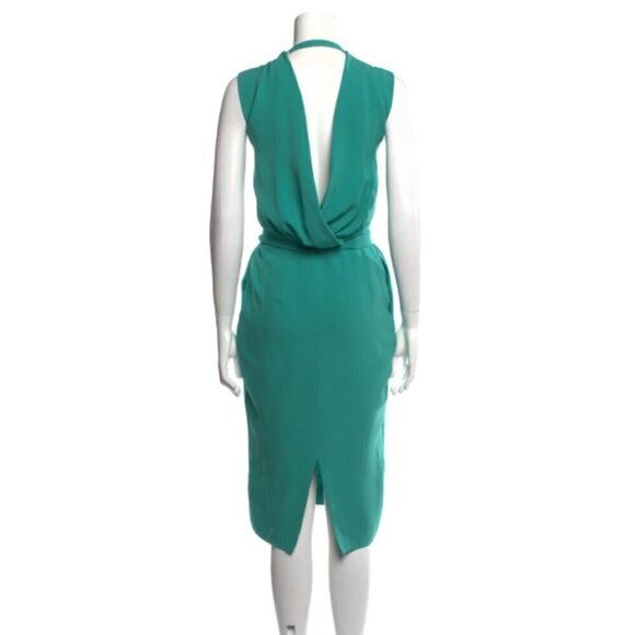 Costello Tagliapietra Blue Green Plunge Back Tie Waist Silk Midi Dress - Picture 2 of 9